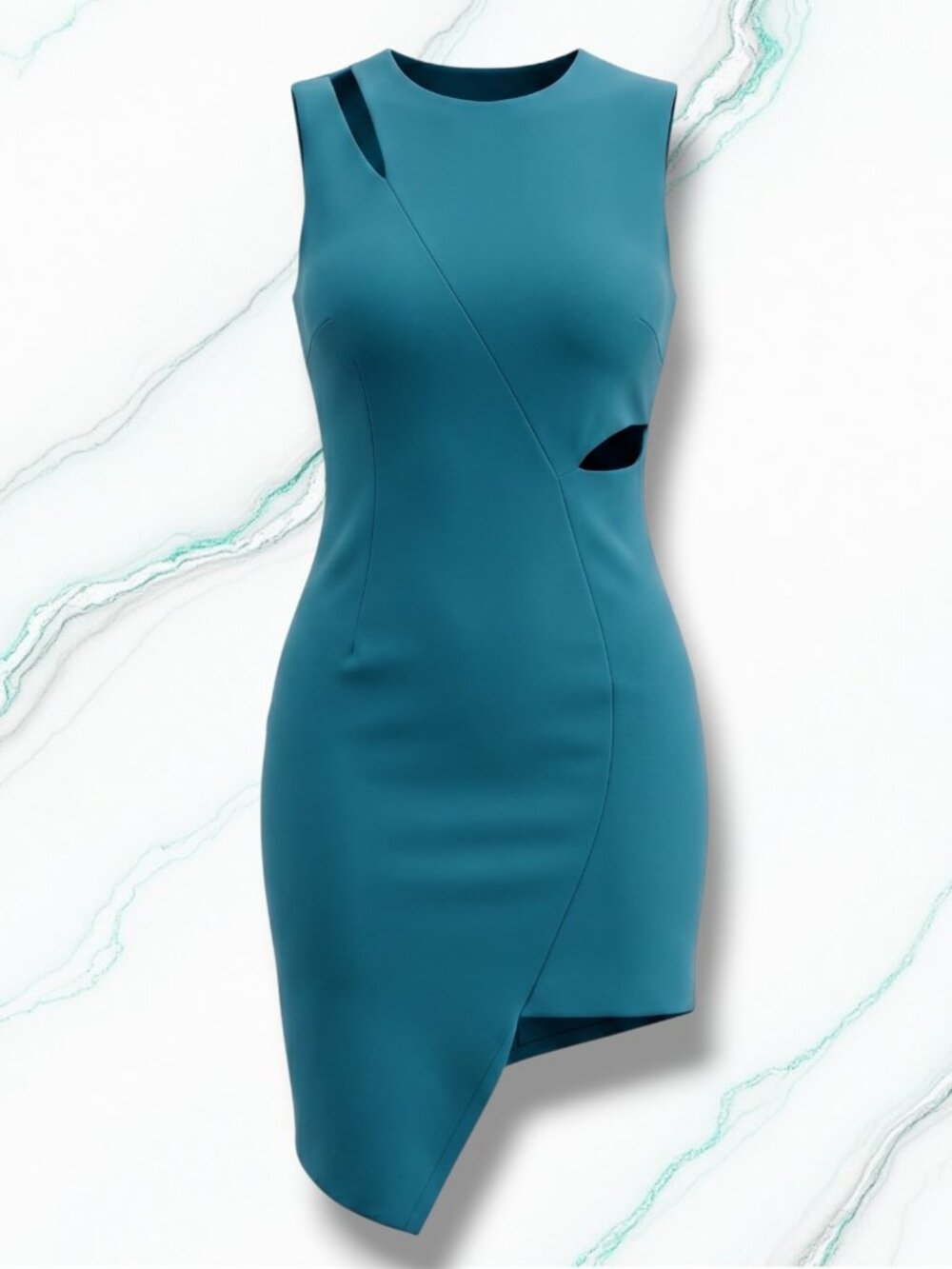 Elliatt Asymmetric Structural Cutout Viscose Blend Mini Dress Teal S